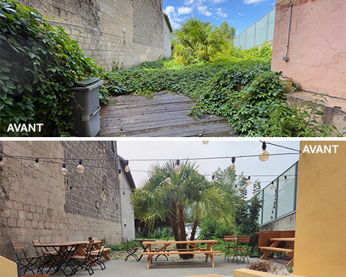 Photo avant après de la terrasse du restaurant Basilic & Co Aix les Bains